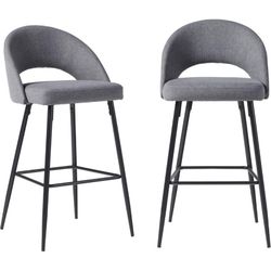 Walker Edison 2-Piece Modern Metal-Frame Upholstered Barstool, Set of 2, Charcoal