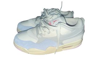 Nike Air Jordan 4 White Light Blue Pink Low Top Lace Up Sneakers Unisex