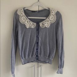 Love Moschino Striped Lace Collar Cardigan 