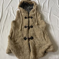 Women Teddy Bear Faux Fur Vest Hoodie Outerwear Top Pullover Tan One Size