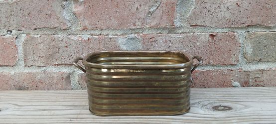 Vintage Small Brass Ribbed Planter