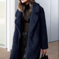 （all Sizes)Women's Fuzzy Fleece Lapel Open Front Long Cardigan Coat Faux Fur Warm Winter Outwear Jackets