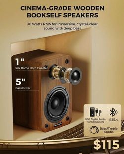 MEVOSTO 5-Inch Powered Bookshelf Speakers: PC Speakers for Record Player