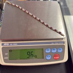 14 Karat Yellow Gold, Tennis Bracelet With Gemstones And Diamonds