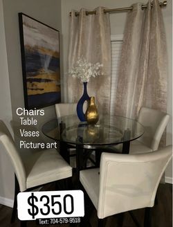 Round Glass Top Dining Table with 4 Chairs