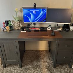 HEMNES Solid Wood Desk - Washed Grey Finish