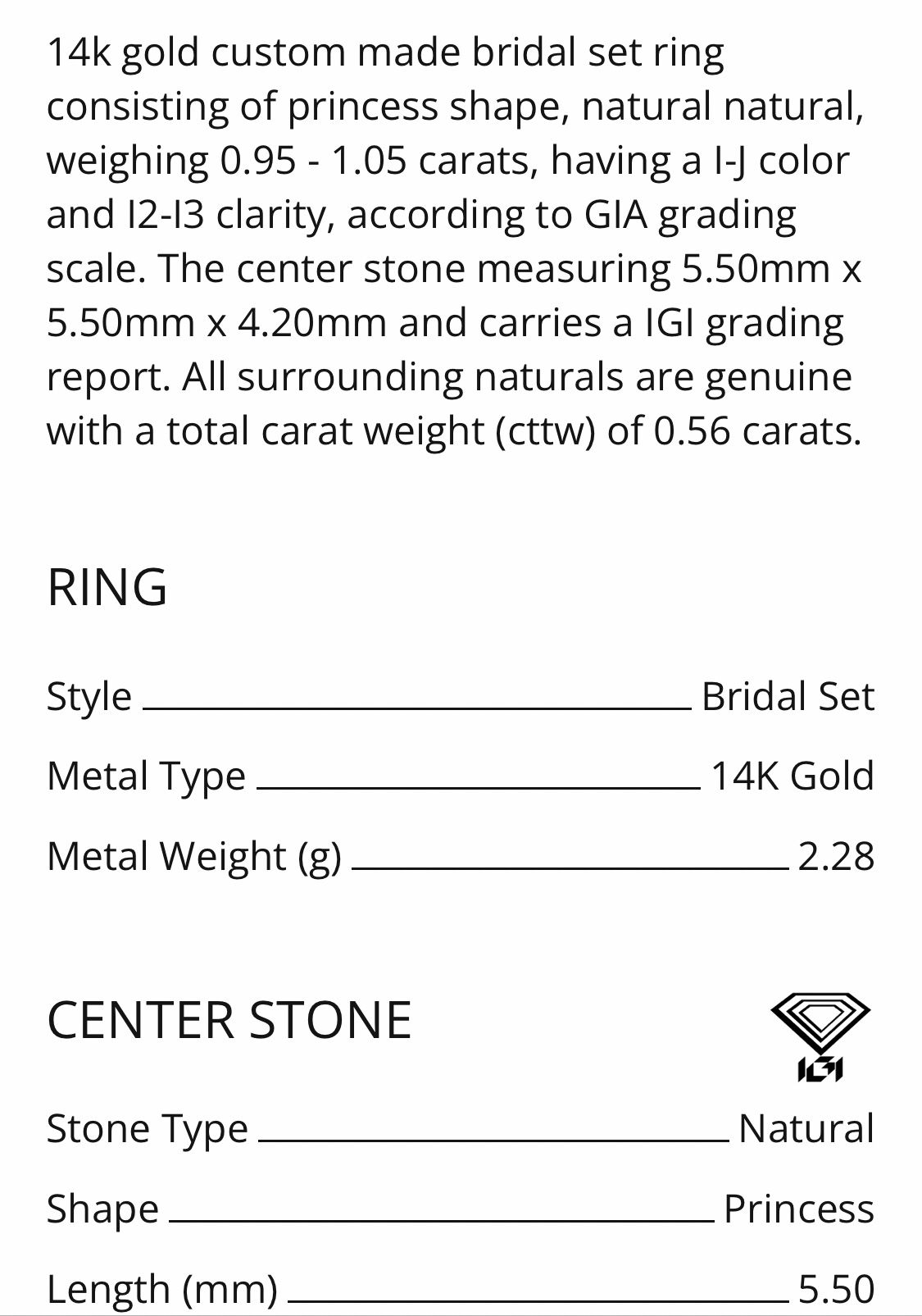 1ct Princess Wedding Ring