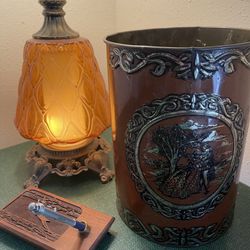 Vintage 1971 L&L WMC Table Lamp Mid Century Amber Optic Glass Pineapple