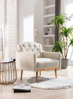 NEW White Teddy Fabric Modern High-Back Leisure Single Accent Chair with Rose Golden Metal Feet