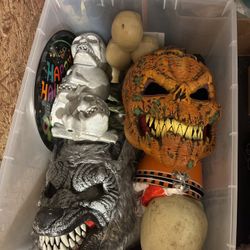 Halloween decor —fog Machine Never Used—Masks,Pumpkins, Skeleton Bones and More