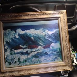 Ocean Oil Painting Signed 