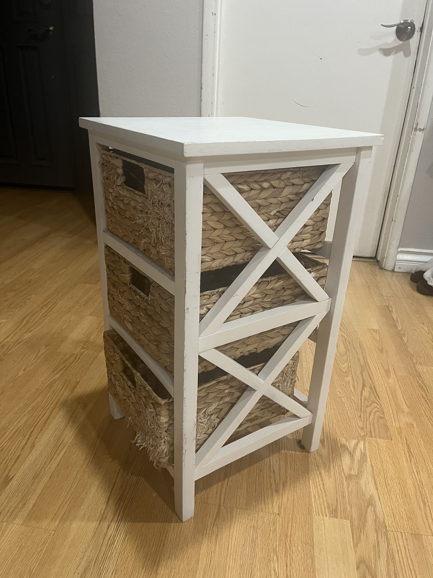 White Cabinet With Storage Basket