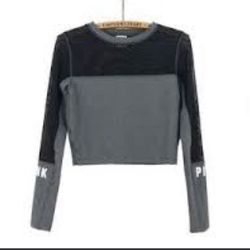 Vs Pink Mesh Top  And Arms Cotton Crop Top