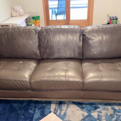 MCM Modern Genuine Leather Sofa Couch Espresso Brown