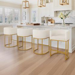 4X Beige 27” fabric with gold legs barstools