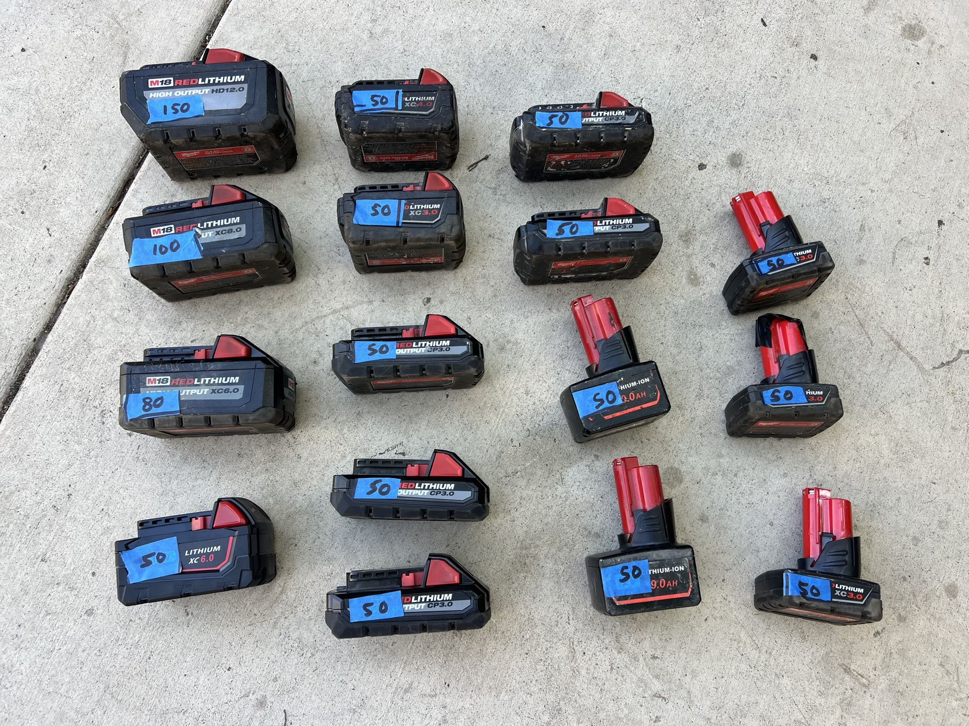 16 Milwaukee Batteries Please Check The Prices In Each Battery Prices On Blue Tape 