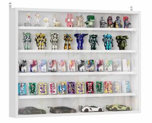 HOMCOM 5-Tier Wall-Mounted Display Case Cabinet with 2 Glass Doors