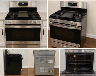 GE Stainless Steel 5-Burner Gas Range with Griddle – Excellent Condition