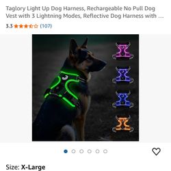 New Xl Purple Light Up Dog Harness And 30 Foot Black Leash