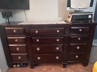 Matching Dark Wood Dresser and Nightstands Set