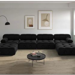 Black velvet L Shape Couch Like New