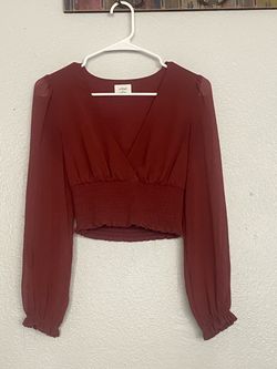 Wilfred Burgundy Cropped Chiffon Blouse  Xs