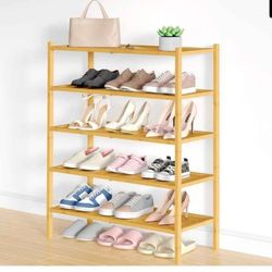 Bamboo Shoe Rack Organizer 5 Tier Entryway Closet Bedroom Storage Shelf