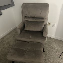 Soft Grey Armchair with Footrest Ottoman 