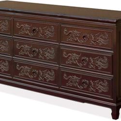Dark Cherry Rosewood Dragon Phoenix Asian Cabinet