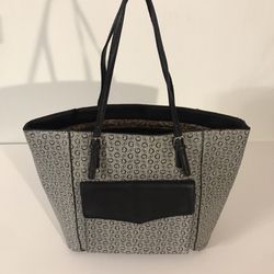 GUESS Gray & Black Large Tote Bag W/ GG Logo Design & Leopard Print Lining