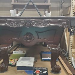 8' Pool Table 3 Pcs Slate One Inch Solid Wood Pockets And Cushions Good Condition  Black  Finish