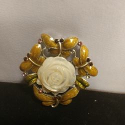 Vintage Brooch&Pendant MOP Rose & Dragonflies