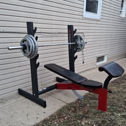 OLYMPIC BENCH /7FT BAR/CLIPS/WEIGHTS 