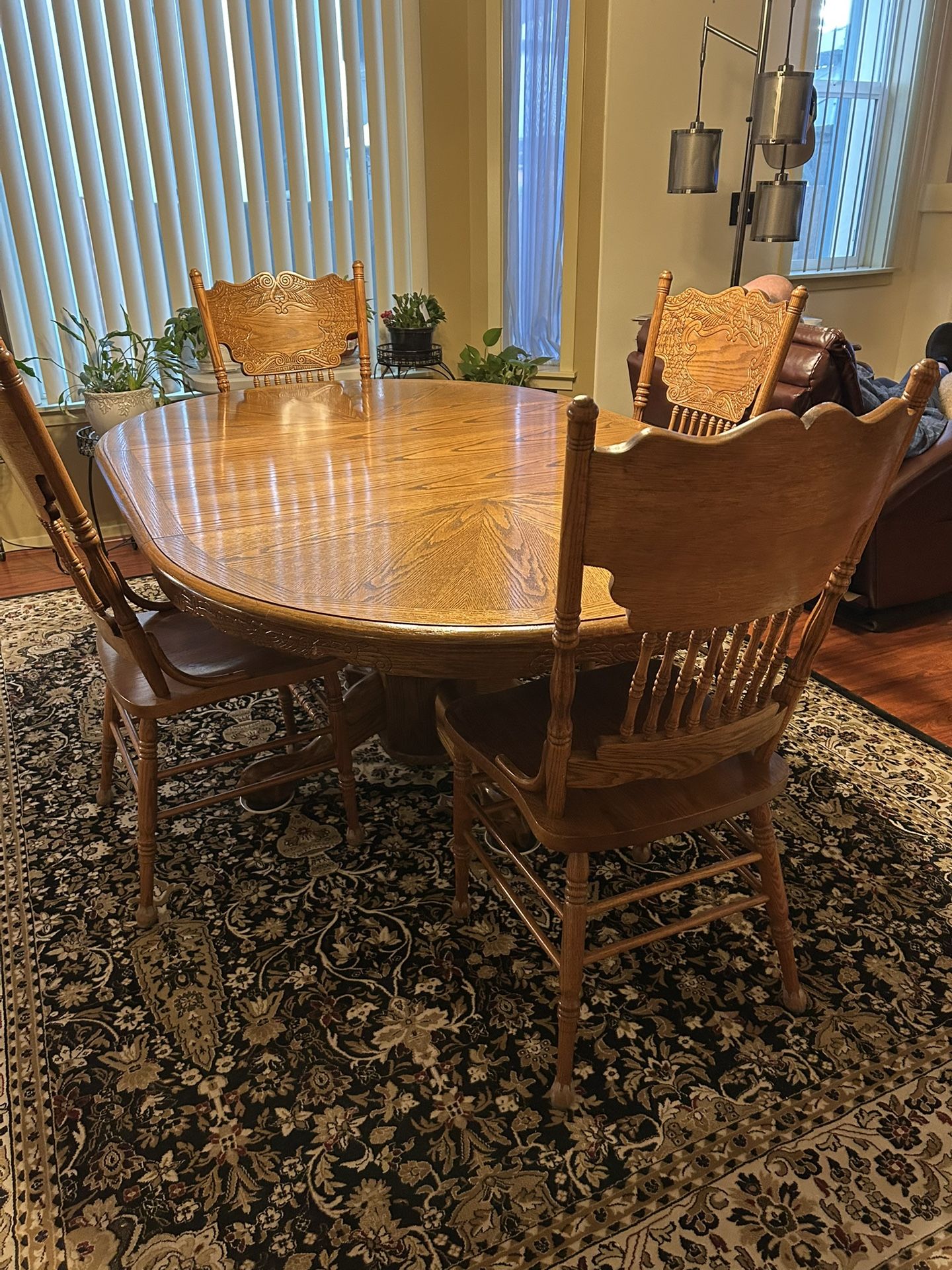 Solid Wood Dining Room, Table And Chairs And Hutch