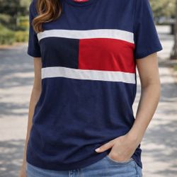 Tommy Hilfiger Sport Colorblock T-Shirt Medium Navy Red White
