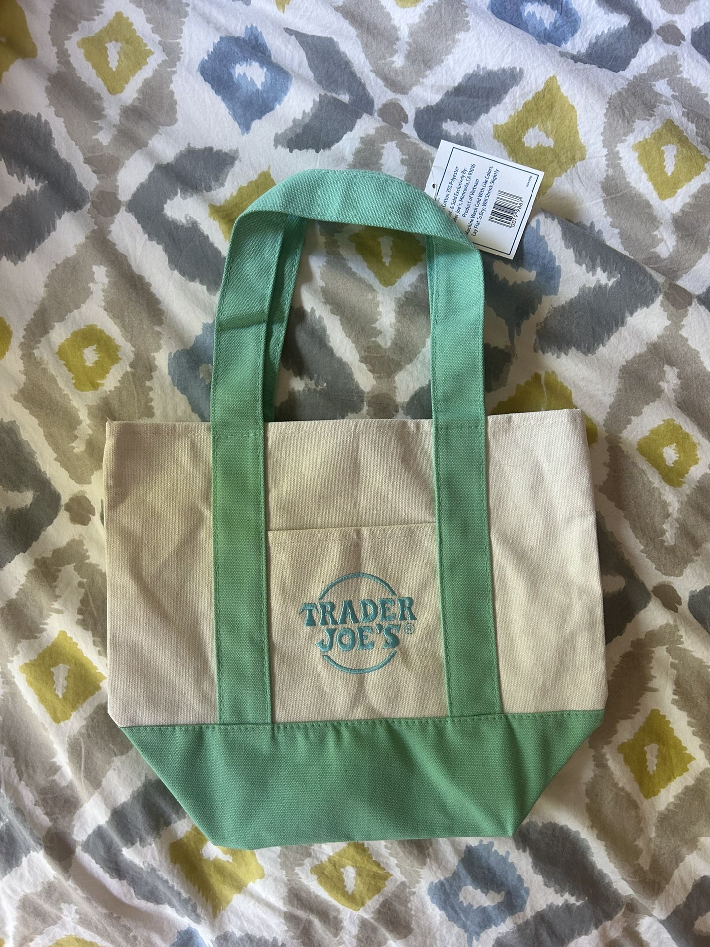 TRADER JOES Mini Canvas Tote Bag Spring 2025 Pastel Green NWT