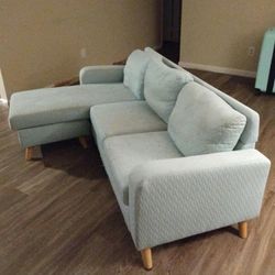 Light Blue Mid-Century Modern Microfiber Sectional Sofa