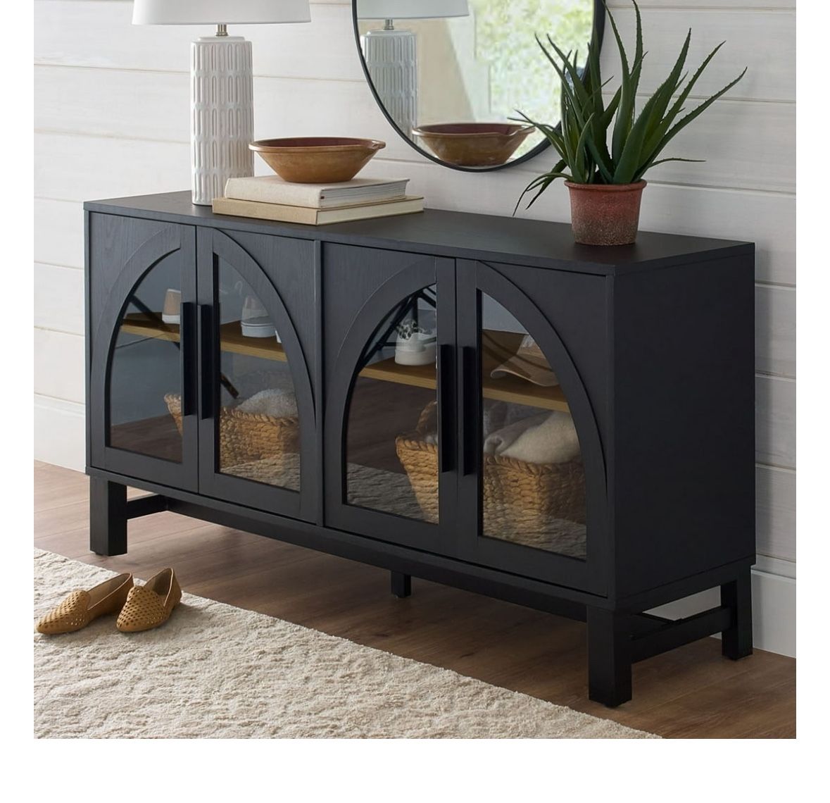 Better Homes & Gardens Juliet Arc TV Stand for TVs up to 65”, Black Wood Finish