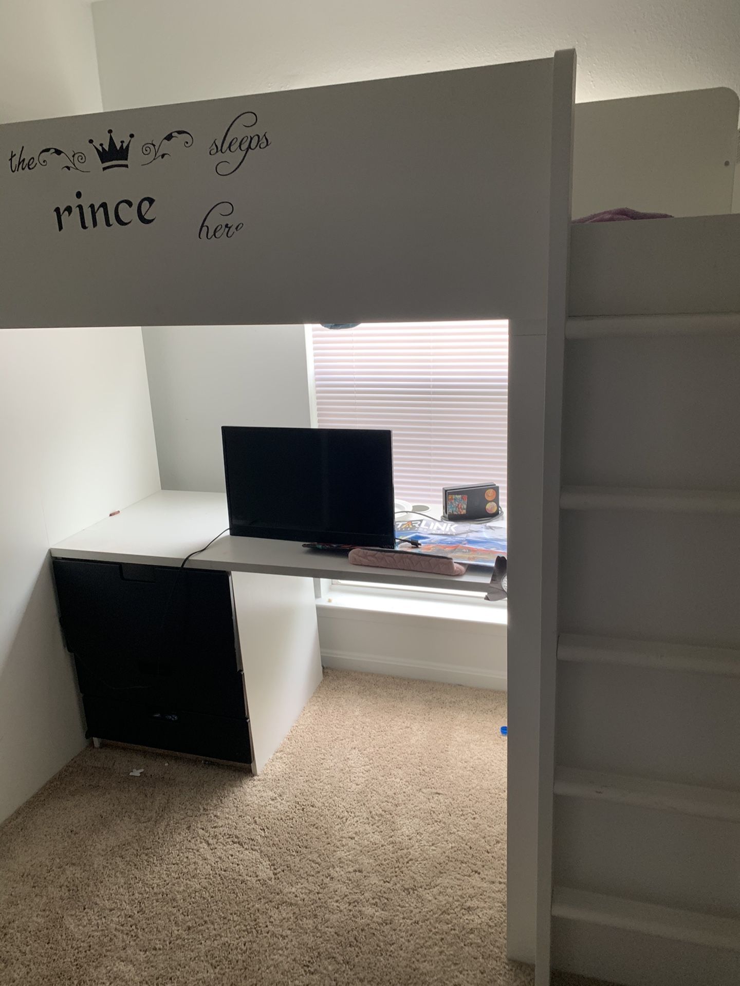 IKEA loft twin bed with 3 drawers. Desk attached