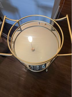 Round Gold Bar Cart with Mirror Shelves
