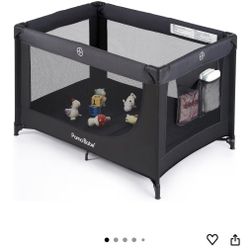 Pamo Babe Compact Pack and Play - Portable Crib for Baby, Lightweight Foldable Travel Playard with Mattress Pad & Carry Bag, Safe Breathable Travel Be