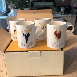 Pottery Barn Christmas Coffee Cups, All Eight Reindeer 