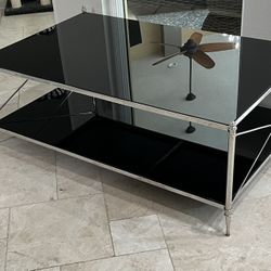 Coffee Table By Theodore Alexander Chrome & Smoked Glass Rectangle 