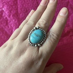 Vintage Sterling Silver Turquoise Ring Size 10.5