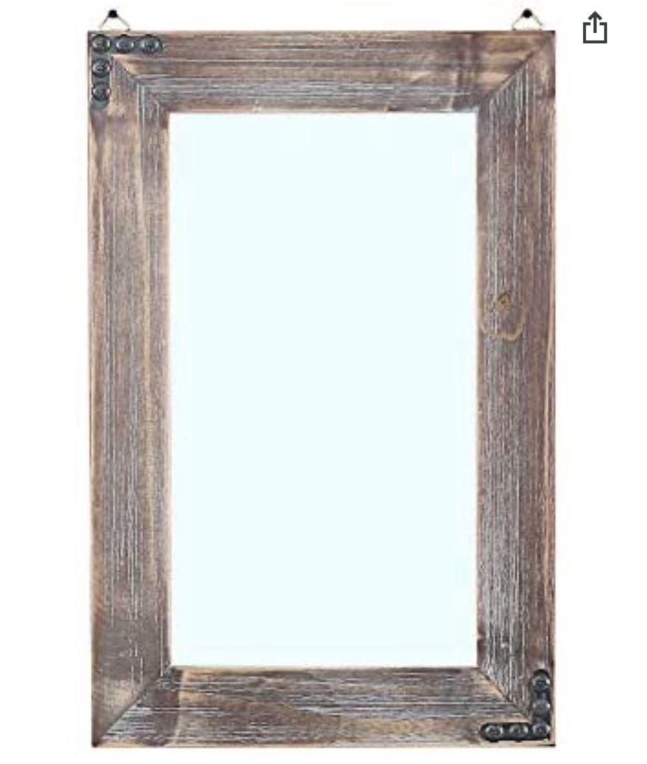 MBQQ Rustic Flat Wood Frame Hanging Wall Mirror Decorative Bathroom Mirrors For Wall Vanity Mirror Makeup Mirror, 16”x24” Retro Grey