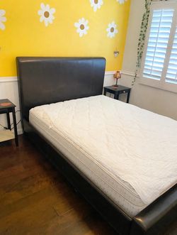 Queen Bed Set - Black Upholstered Frame, Mattress & Box Spring