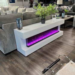 75” Fireplace Tv Stand , With Led And Bluetooth Speakers!