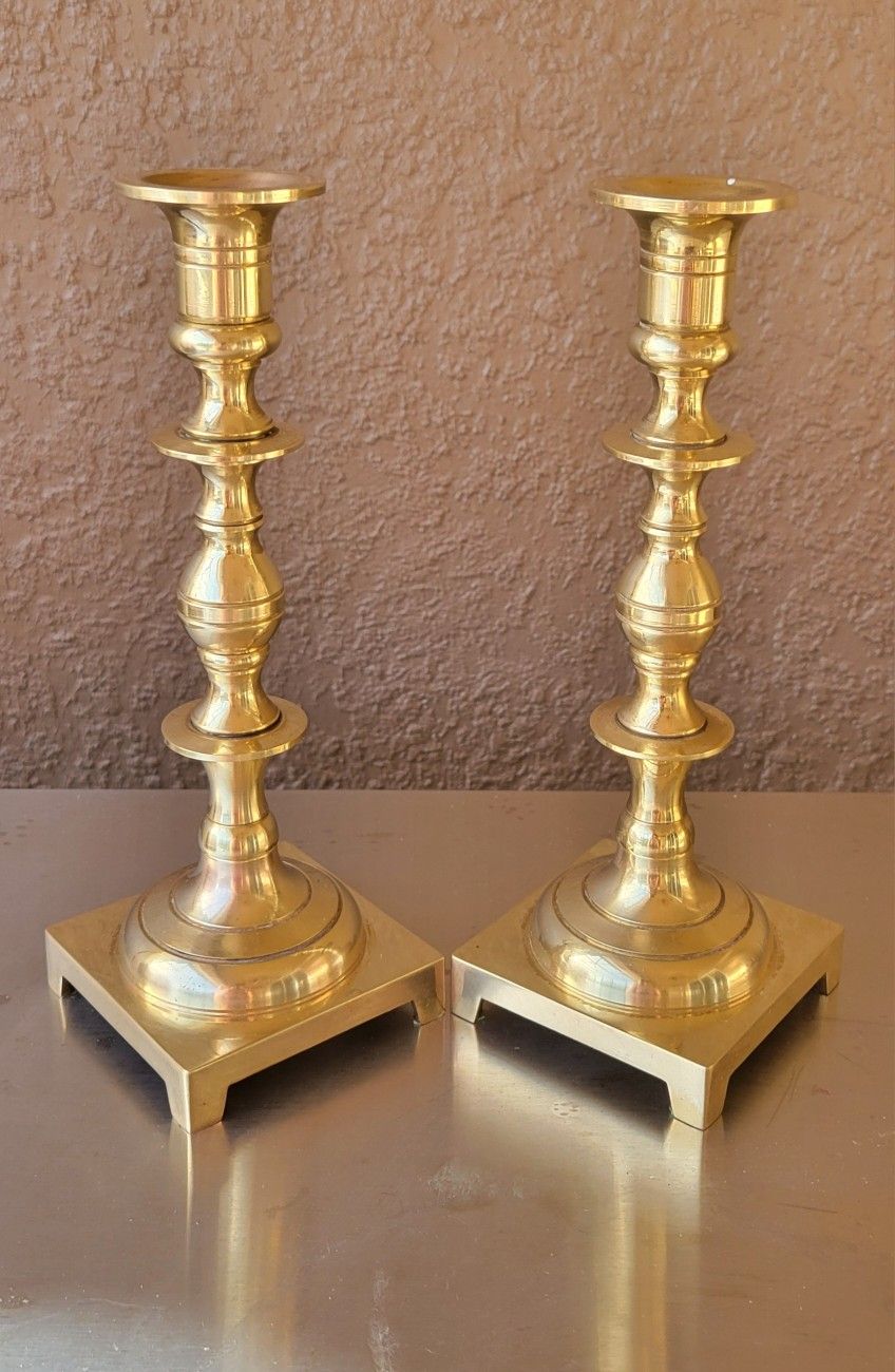Vtg Solid Brass Candle Holder Set Of 2 Size 9.75"X3.5"