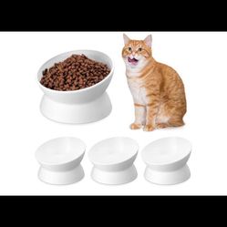 Bokon 4 Pcs Elevated Cat Food Bowls Plastic Raised Cat Bowls