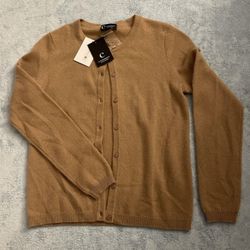 C by Bloomingdale’s Light Brown Cashmere Cardigan Sweater, Women’s Medium, New With Tags 